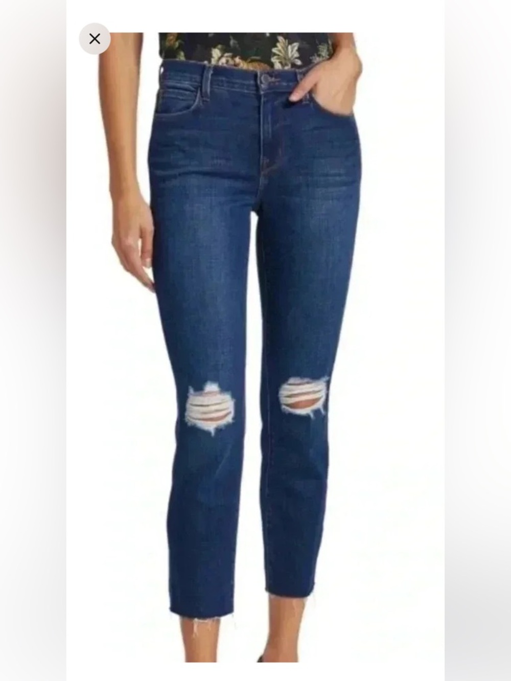 L’AGENCE Sada High Rise Cropped Slim Distressed Dark Wash Jeans NWT Sz 27